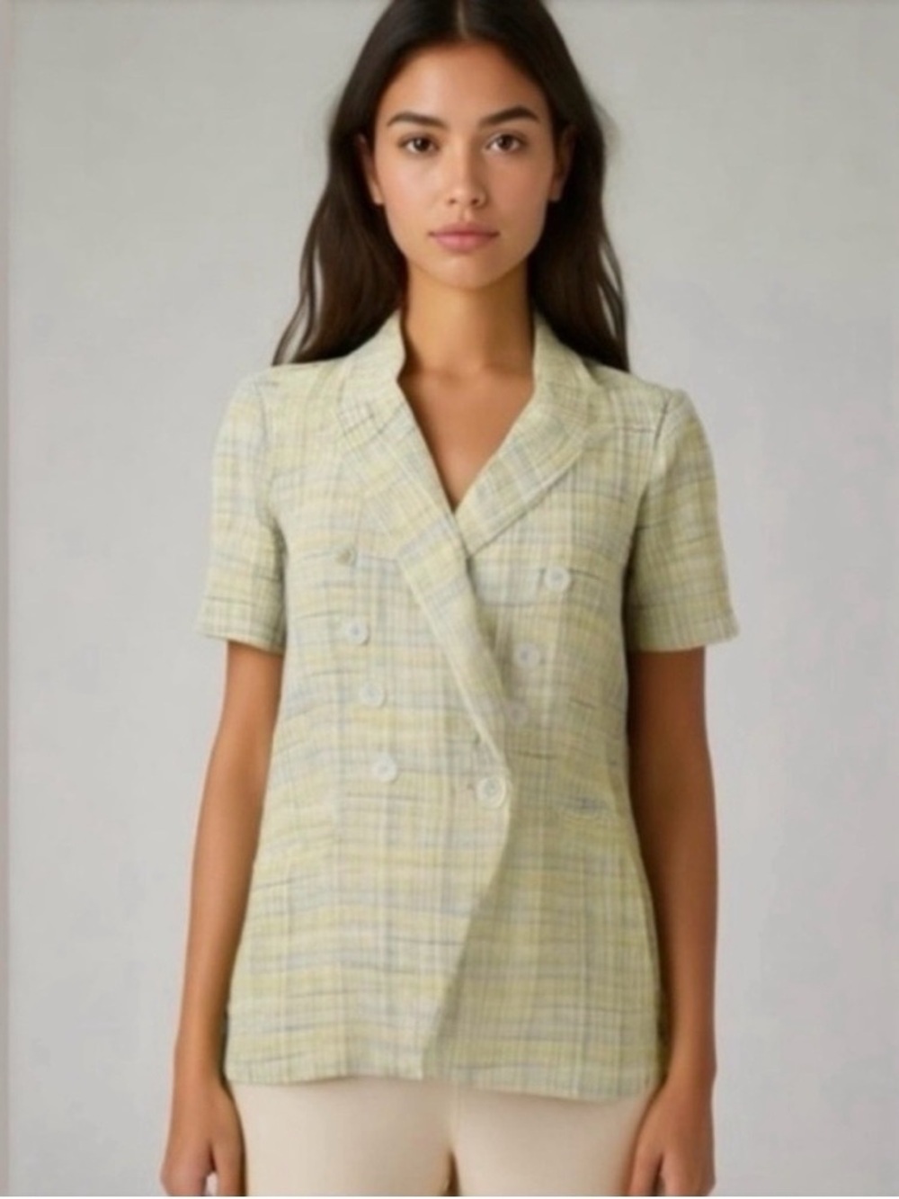 Maison d'Amelie Paris Tweed Short Sleeve Plaid Blazer Size Small